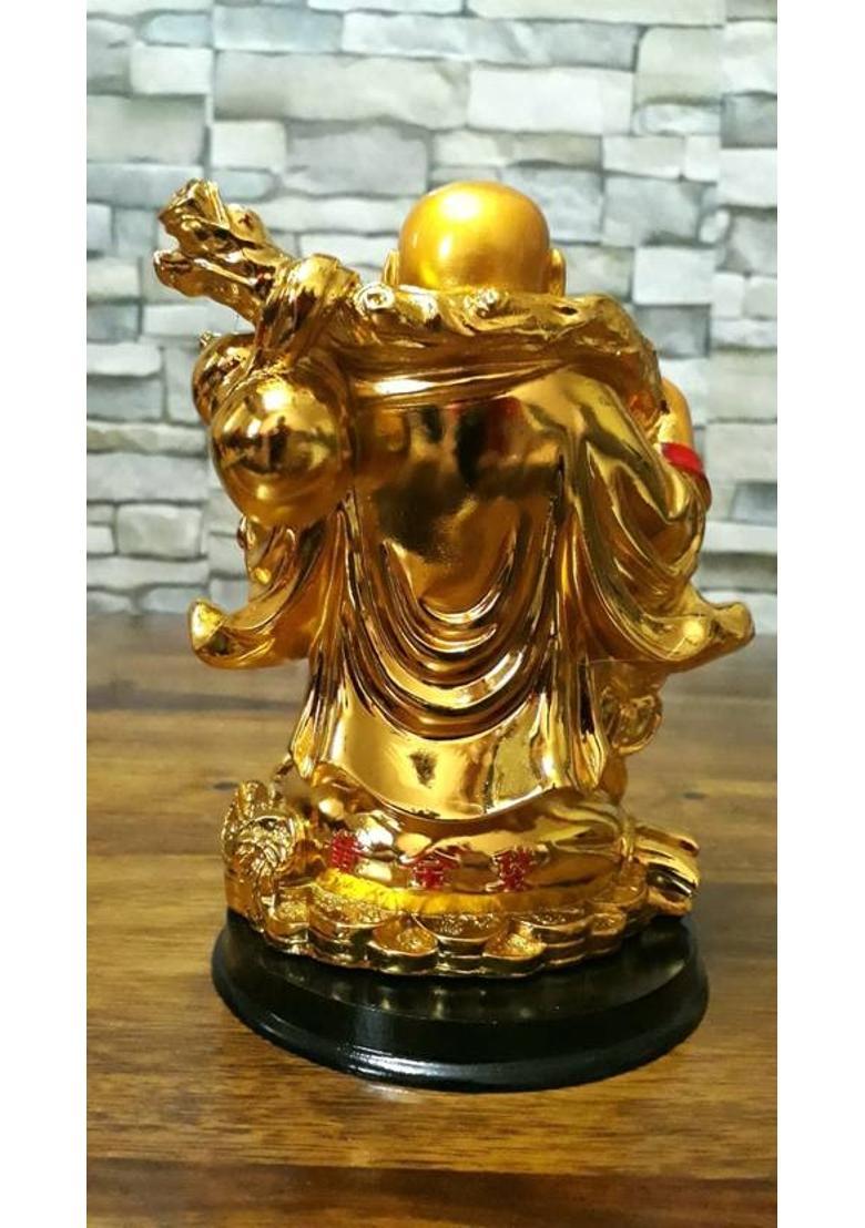 KHURSHID Feng Shui Golden Big Laughing Buddha Idol Lucky Man Statue For Office, Home Decorative Showpiece - 16 cm&nbsp;&nbsp;(Polyresin, Gold) - Indya