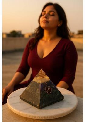 Divine Crystal Ocean Pyrite Orgone Pyramid for Wealth, Positivity & EMF Protection Decorative Showpiece - 6 cm&nbsp;&nbsp;(Resin, Gold, Black)