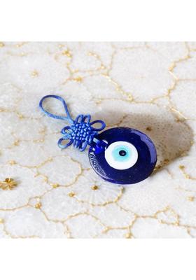 Spirital Evil eye hanging Decorative Showpiece - 5 cm&nbsp;&nbsp;(Glass, Fabric, Blue, White)