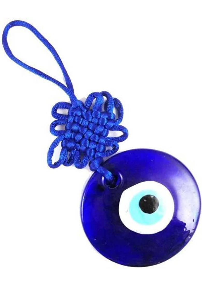 Spirital Evil eye hanging Decorative Showpiece - 5 cm&nbsp;&nbsp;(Glass, Fabric, Blue, White) - Indya