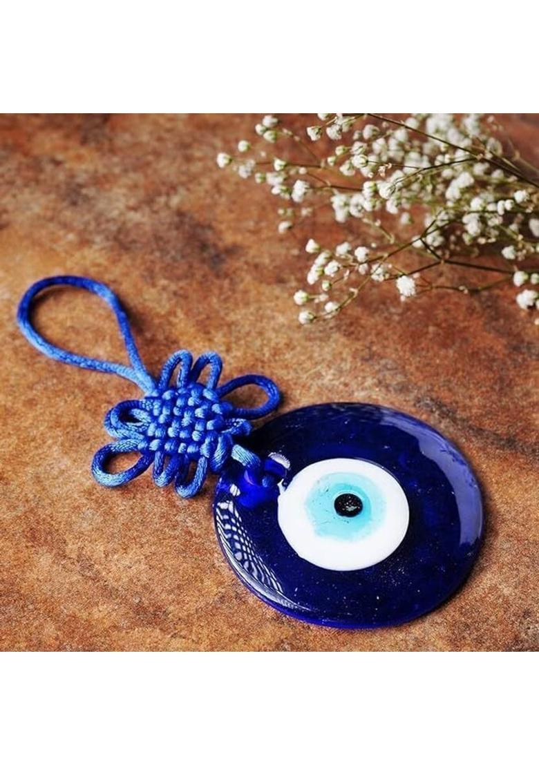 Spirital Evil eye hanging Decorative Showpiece - 5 cm&nbsp;&nbsp;(Glass, Fabric, Blue, White) - Indya