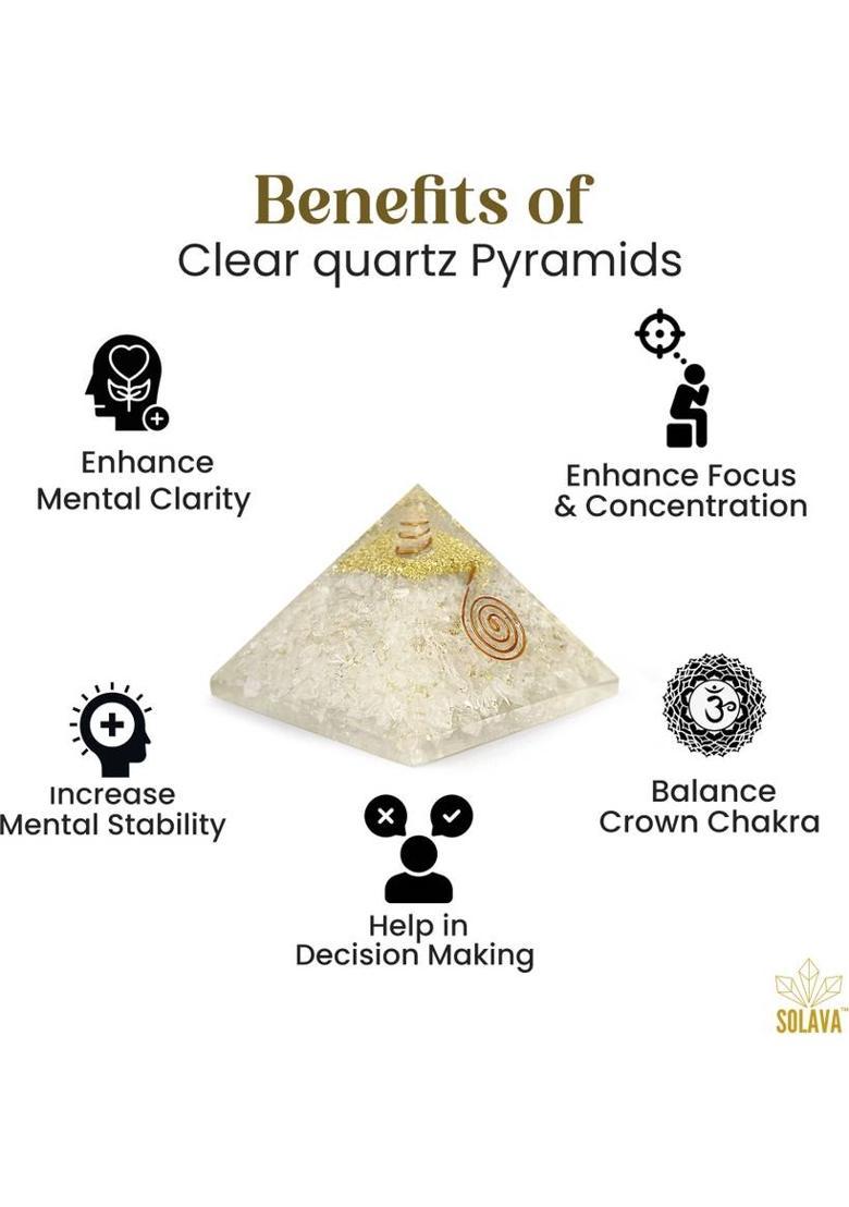 SOLAVA Clear Quartz Pyramid for Healing, Mental Clarity, Spirituality, Concentration Decorative Showpiece - 7.5 cm&nbsp;&nbsp;(Crystal, Clear) - Indya