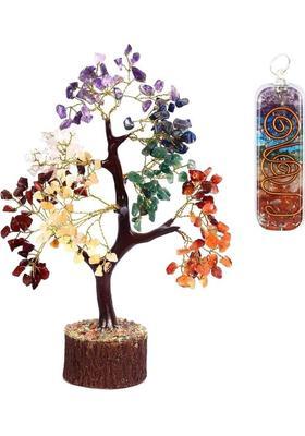 VIBESLE 7 Chakra Tree of Life & 1 Pendant Artificial Feng Shui Money Tree Decorative Showpiece - 25 cm&nbsp;&nbsp;(Stone, Multicolor)