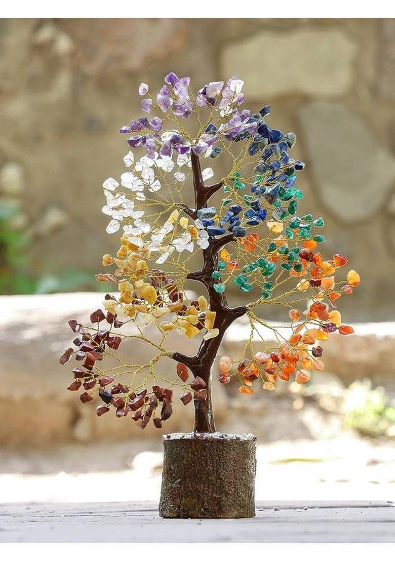 VIBESLE 7 Chakra Tree of Life & 1 Pendant Artificial Feng Shui Money Tree Decorative Showpiece - 25 cm&nbsp;&nbsp;(Stone, Multicolor) - Indya