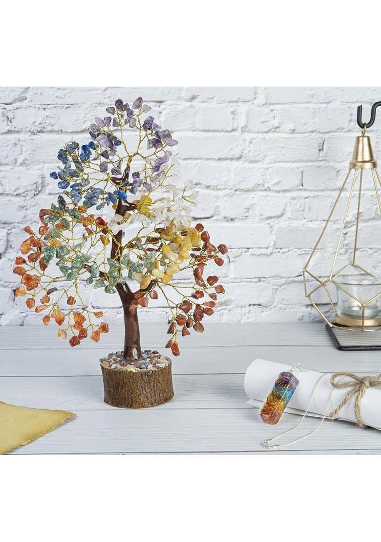VIBESLE 7 Chakra Tree of Life & 1 Pendant Artificial Feng Shui Money Tree Decorative Showpiece - 25 cm&nbsp;&nbsp;(Stone, Multicolor) - Indya
