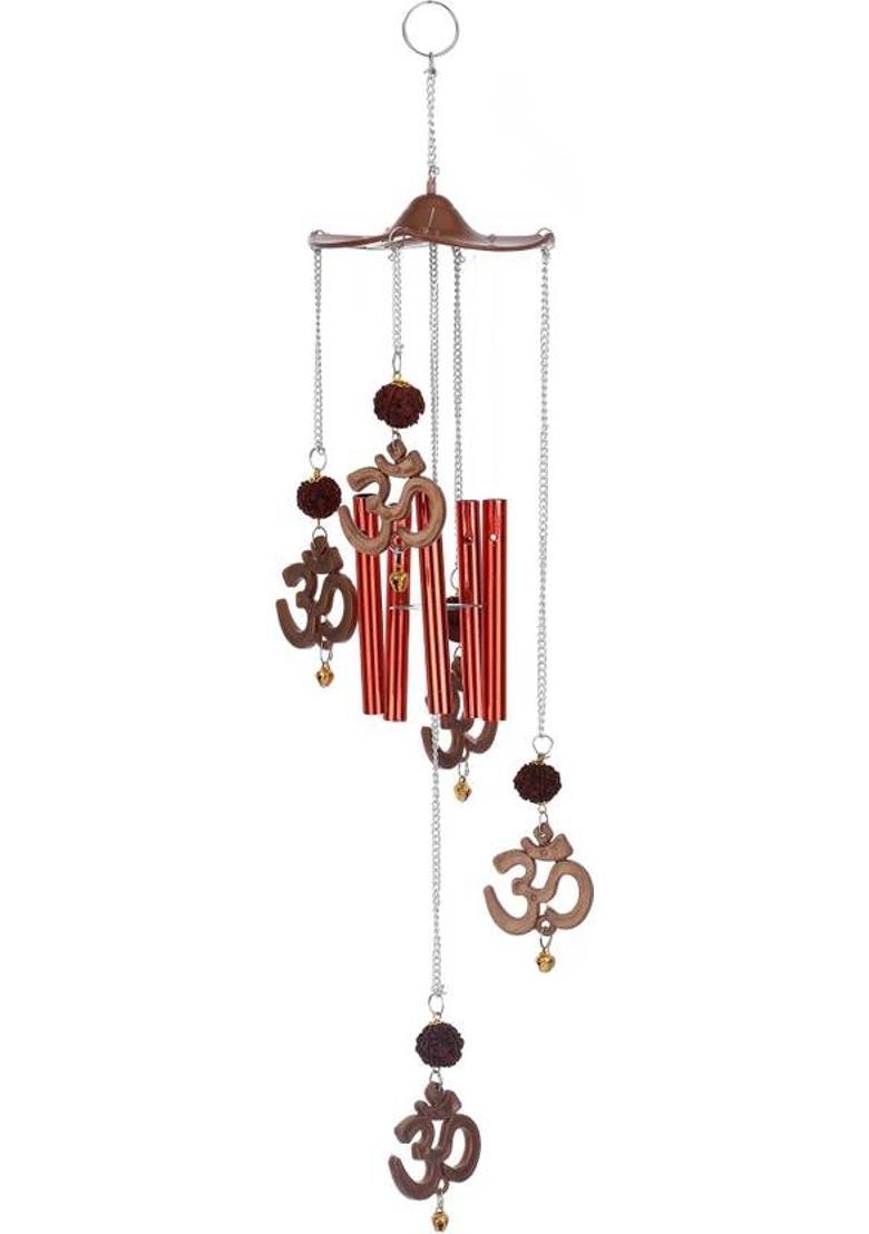 Ryme Vastu / Feng Shui Om Rudraksha Wind Chime For Outdoor / Home / Good Luck Brass Windchime&nbsp;&nbsp;(46 cm, Brown) - Indya