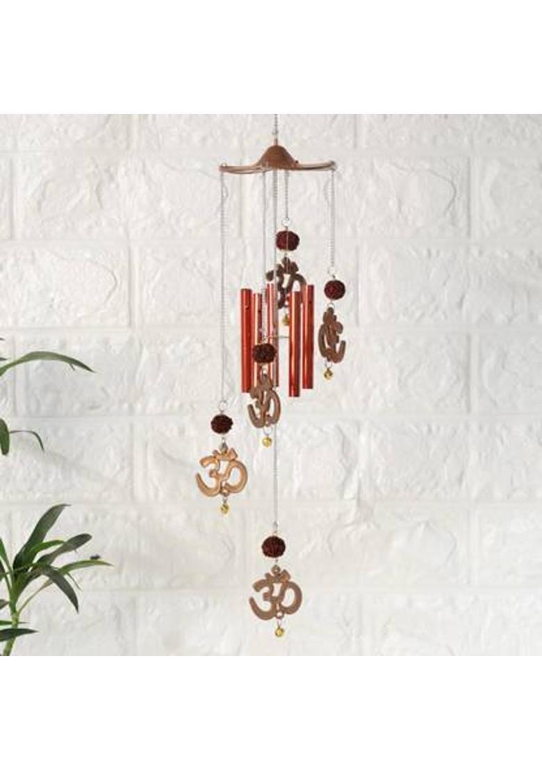 Ryme Vastu / Feng Shui Om Rudraksha Wind Chime For Outdoor / Home / Good Luck Brass Windchime&nbsp;&nbsp;(46 cm, Brown) - Indya