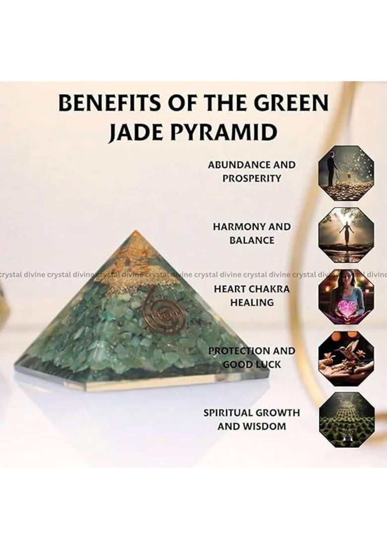 Crystal Divine Green Jade Orgonite Pyramid Vastu for Home Decor Office Items Showpieces Decorative Showpiece - 9.9 cm&nbsp;&nbsp;(Crystal, Green) - Indya