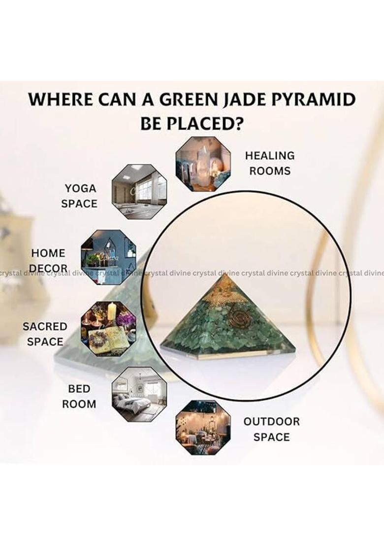 Crystal Divine Green Jade Orgonite Pyramid Vastu for Home Decor Office Items Showpieces Decorative Showpiece - 9.9 cm&nbsp;&nbsp;(Crystal, Green) - Indya