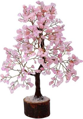 Sawcart Rose Quartz Crystal Bonsai Money Tree Natural Gemstone Feng Shui Home Office Decor Good Luck Wealth Prosperity Reiki Healing Positive Energy Spiritual Gift (Size 10-12 Inches, Golden Wire) Decorative Showpiece - 30 cm&nbsp;&nbsp;(Stone, Crystal, Stone, Pink