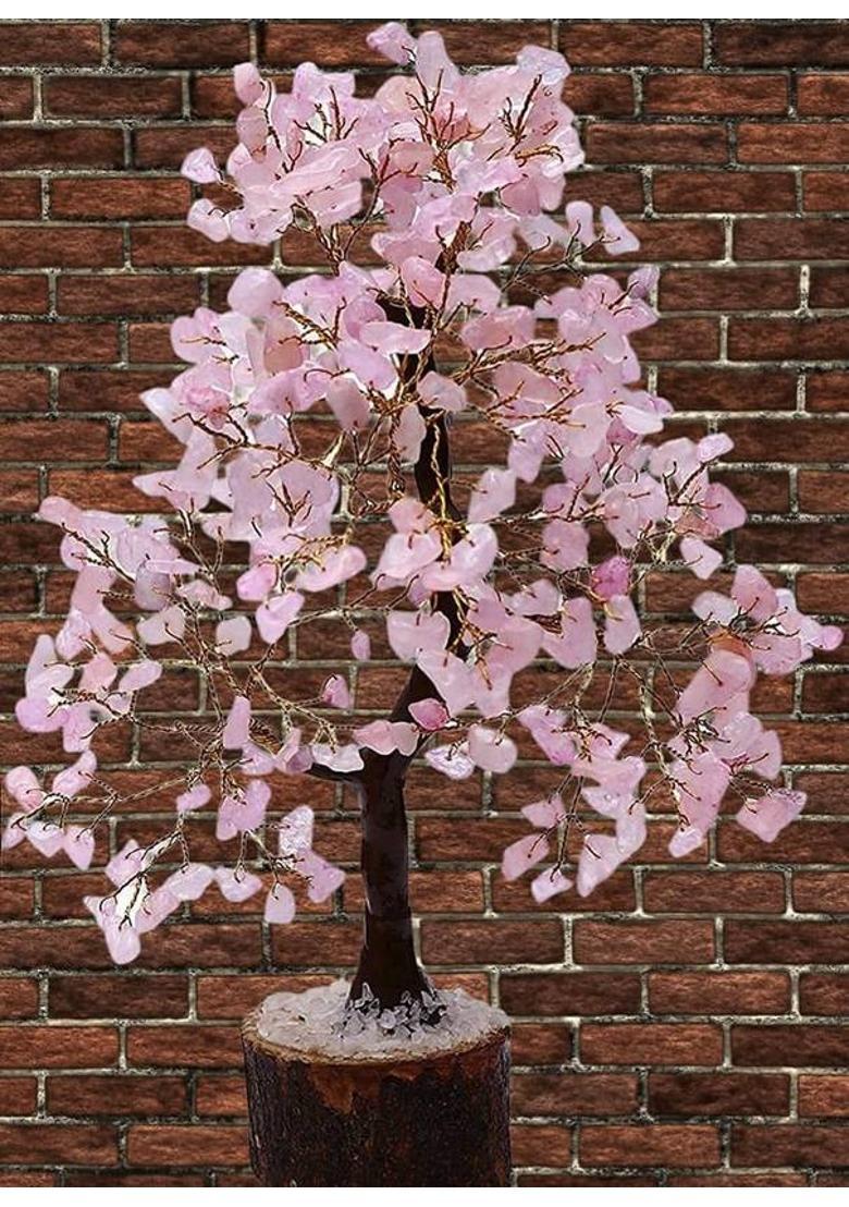 Sawcart Rose Quartz Crystal Bonsai Money Tree Natural Gemstone Feng Shui Home Office Decor Good Luck Wealth Prosperity Reiki Healing Positive Energy Spiritual Gift (Size 10-12 Inches, Golden Wire) Decorative Showpiece - 30 cm&nbsp;&nbsp;(Stone, Crystal, Stone, Pink - Indya