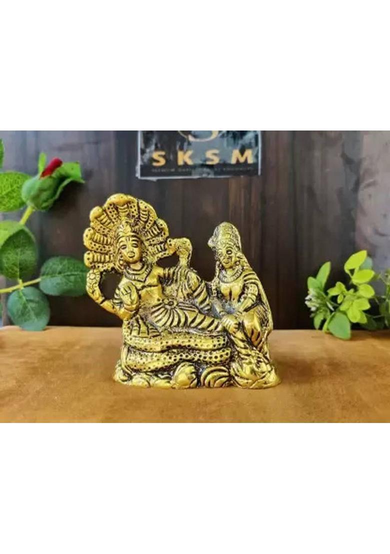 Chkoteravatiya Lord Vishnu Laxmi Sculpture Decorative Showpiece (Brass, Gold) Decorative Showpiece - 10 cm&nbsp;&nbsp;(Brass, Gold) - Indya