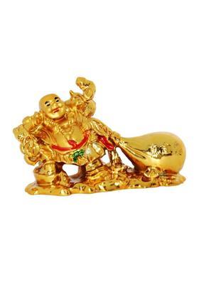 Vastu Art Vastu / Feng Shui / Laughing Buddha With Money Ingot For Health , Wealth And Good Luck Decorative Showpiece - 8 cm&nbsp;&nbsp;(Polyresin, Gold)