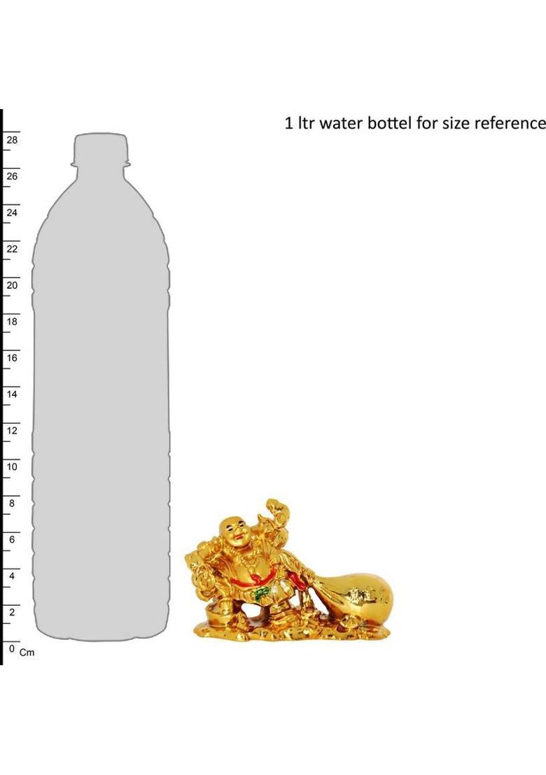 Vastu Art Vastu / Feng Shui / Laughing Buddha With Money Ingot For Health , Wealth And Good Luck Decorative Showpiece - 8 cm&nbsp;&nbsp;(Polyresin, Gold) - Indya