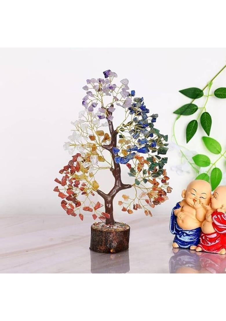 UNIQUESCRYSTAL SEVAN CHAKARA 100 BEADS TREE Decorative Showpiece - 10 cm&nbsp;&nbsp;(Crystal, Multicolor) - Indya