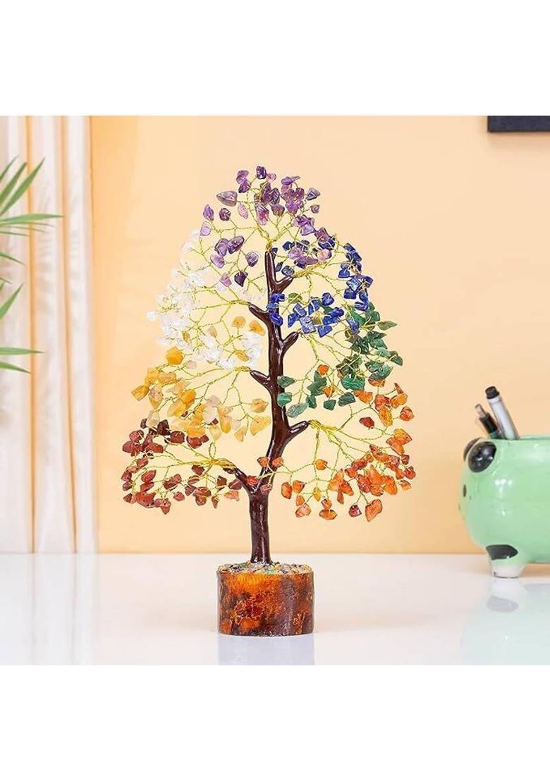 UNIQUESCRYSTAL SEVAN CHAKARA 100 BEADS TREE Decorative Showpiece - 10 cm&nbsp;&nbsp;(Crystal, Multicolor) - Indya