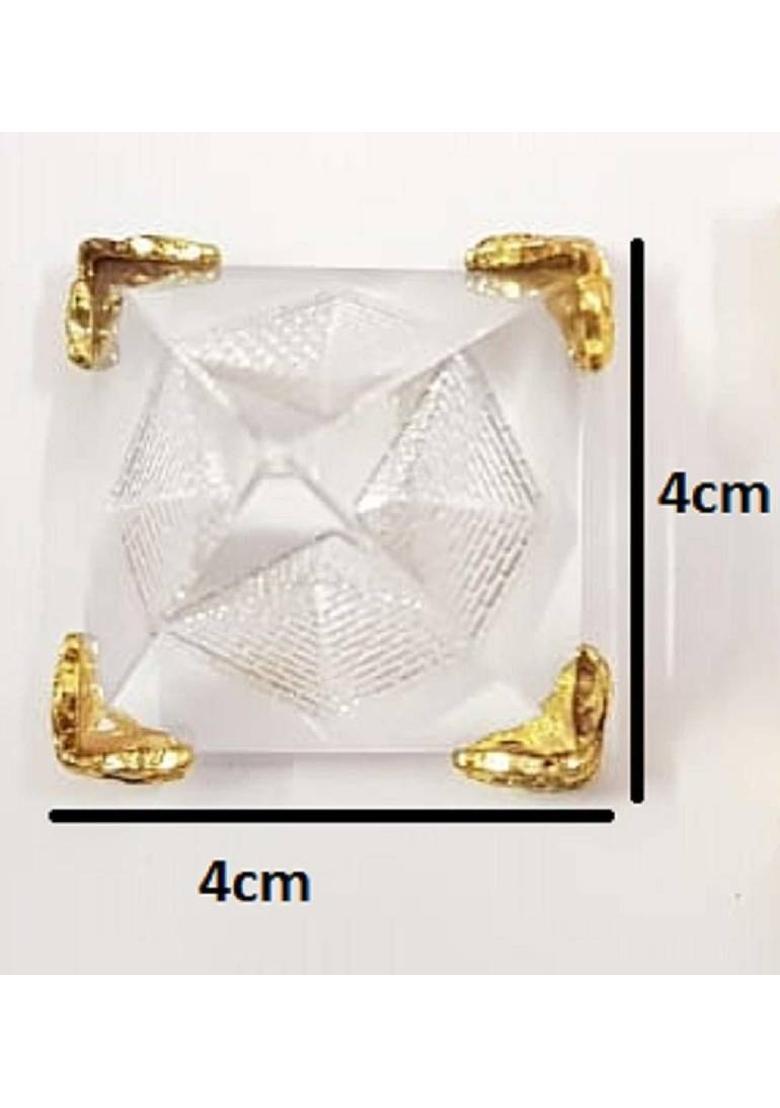 SWISS WONDER Vastu/Feng Shui Crystal Pyramid Decorative Showpiece - 4 cm&nbsp;&nbsp;(Crystal, White, Gold) - Indya