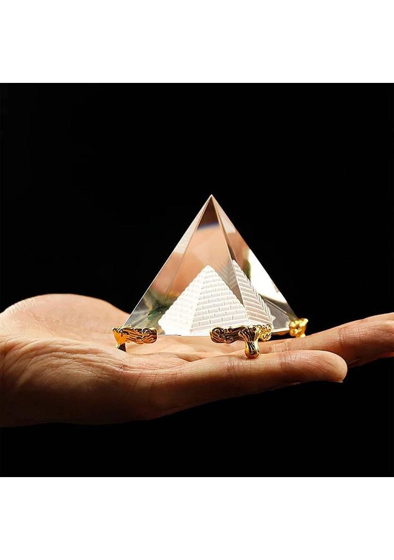 SWISS WONDER Vastu/Feng Shui Crystal Pyramid Decorative Showpiece - 4 cm&nbsp;&nbsp;(Crystal, White, Gold) - Indya