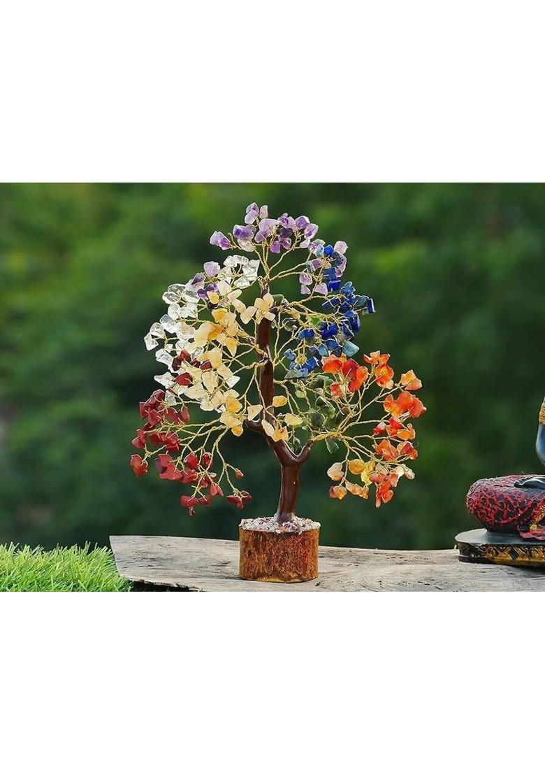 VIBESLE Seven Chakra Crystal Tree Positive Energy Items for Home Decorative Showpiece - 25 cm&nbsp;&nbsp;(Stone, Multicolor) - Indya