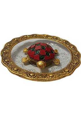 HOMESIE Feng Shui Tortoise with Plate Decorative Showpiece - 14 cm&nbsp;&nbsp;(Glass, Red)