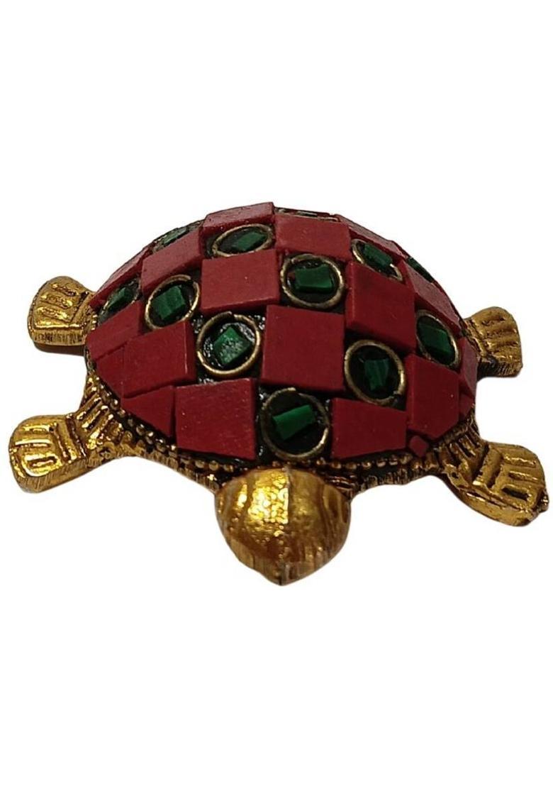 HOMESIE Feng Shui Tortoise with Plate Decorative Showpiece - 14 cm&nbsp;&nbsp;(Glass, Red) - Indya