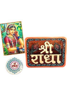 SHRIJIMATHURA Naam Sewa Shri Radha handmade painted wall hanging Decorative Showpiece - 9 cm&nbsp;&nbsp;(Wood, Multicolor)