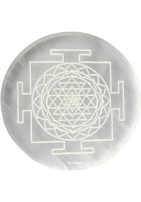 Swara Agate Selenite Charging Plate Engraved Symbol for Reiki Healing . (Sri Yantra) Decorative Showpiece - 8 cm&nbsp;&nbsp;(Stone, White)