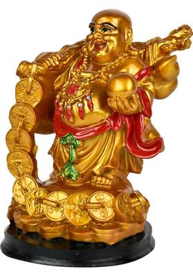 KHURSHID Feng Shui Vastu Glossy Golden Laughing Buddha Idol Lucky Man Statue For Home Decorative Showpiece - 7 cm&nbsp;&nbsp;(Polyresin, Gold)