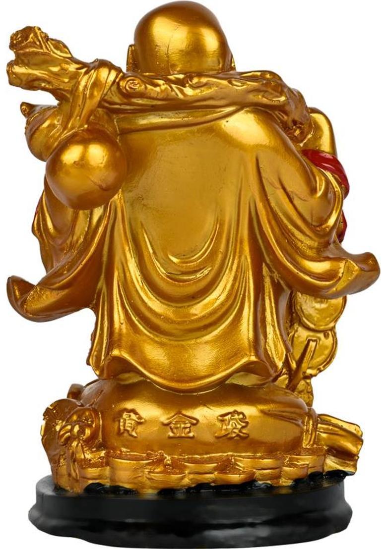 KHURSHID Feng Shui Vastu Glossy Golden Laughing Buddha Idol Lucky Man Statue For Home Decorative Showpiece - 7 cm&nbsp;&nbsp;(Polyresin, Gold) - Indya