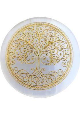 SWARACRYSTAL Tree of Life Selenite Charging Plate – Energy Cleansing, Crystal Charging Decorative Showpiece - 8 cm&nbsp;&nbsp;(Crystal, White, Gold)