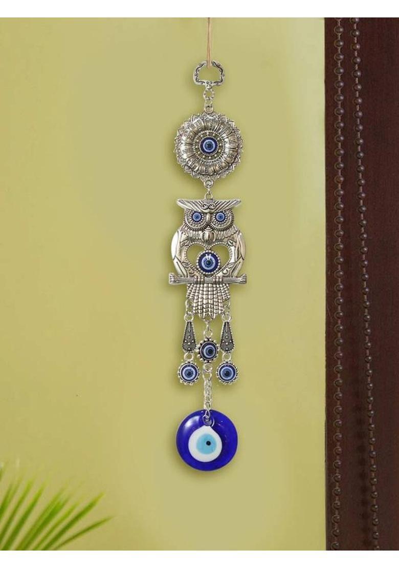 TIED RIBBONS Wall Hanging Owl Evil Eye For Good Luck Charm and Prosperity (Pack of 1) Decorative Showpiece - 10 cm&nbsp;&nbsp;(Metal, Multicolor) - Indya