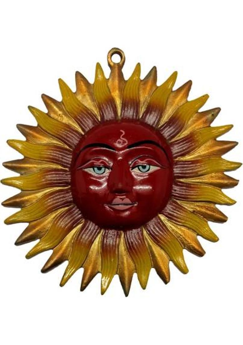Feng Shui Art Vastu / Metal Sun Mask Home Wall Hanging for Prosperity Decorative Showpiece - 19 cm&nbsp;&nbsp;(Aluminium, Red) - Indya