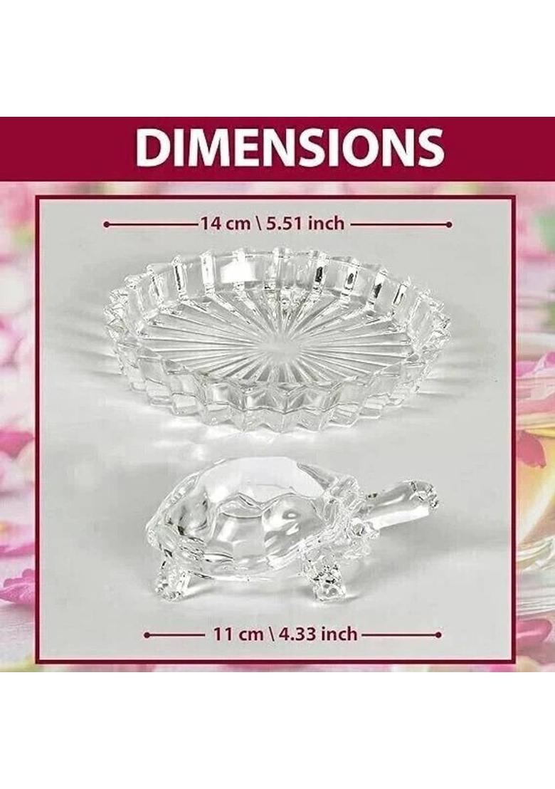 mahakal Crystal Glass Turtle Plated Feng Shui Tortoise Plate Vastu Yantra Feng Sui Lucky Gift Puja Articles Decorative Showpiece - 14 cm Decorative Showpiece - 6 cm&nbsp;&nbsp;(Crystal, Clear) - Indya