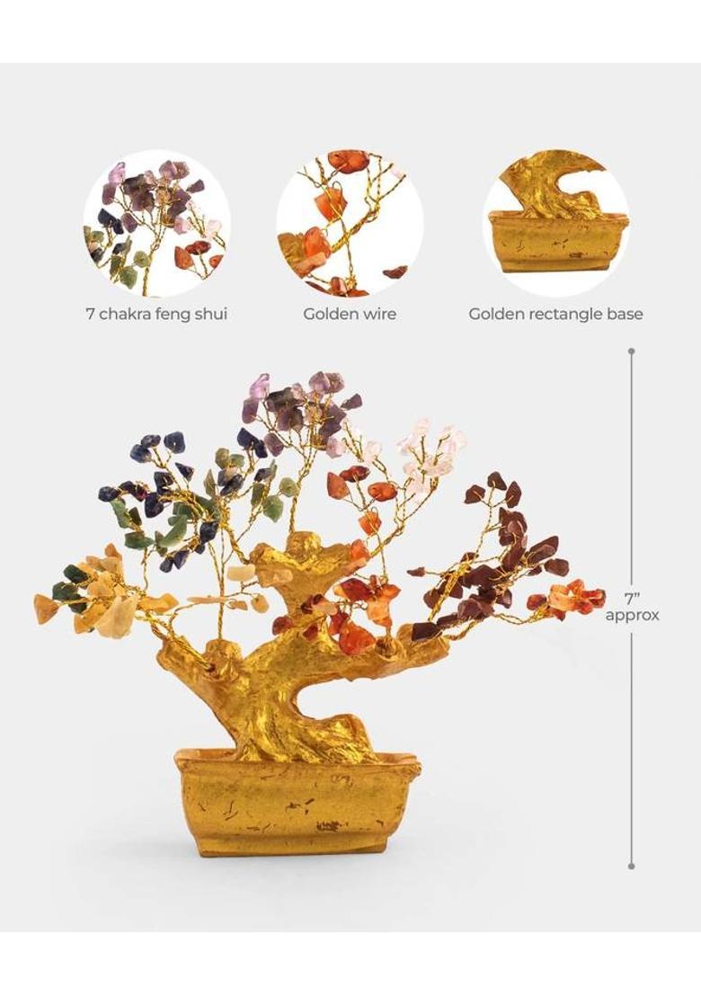 Nation Divine Seven Chakra Feng Shui Tree Perfect Gift for Good Luck & Spiritual Energy Decorative Showpiece - 25 cm&nbsp;&nbsp;(Crystal, Multicolor) - Indya