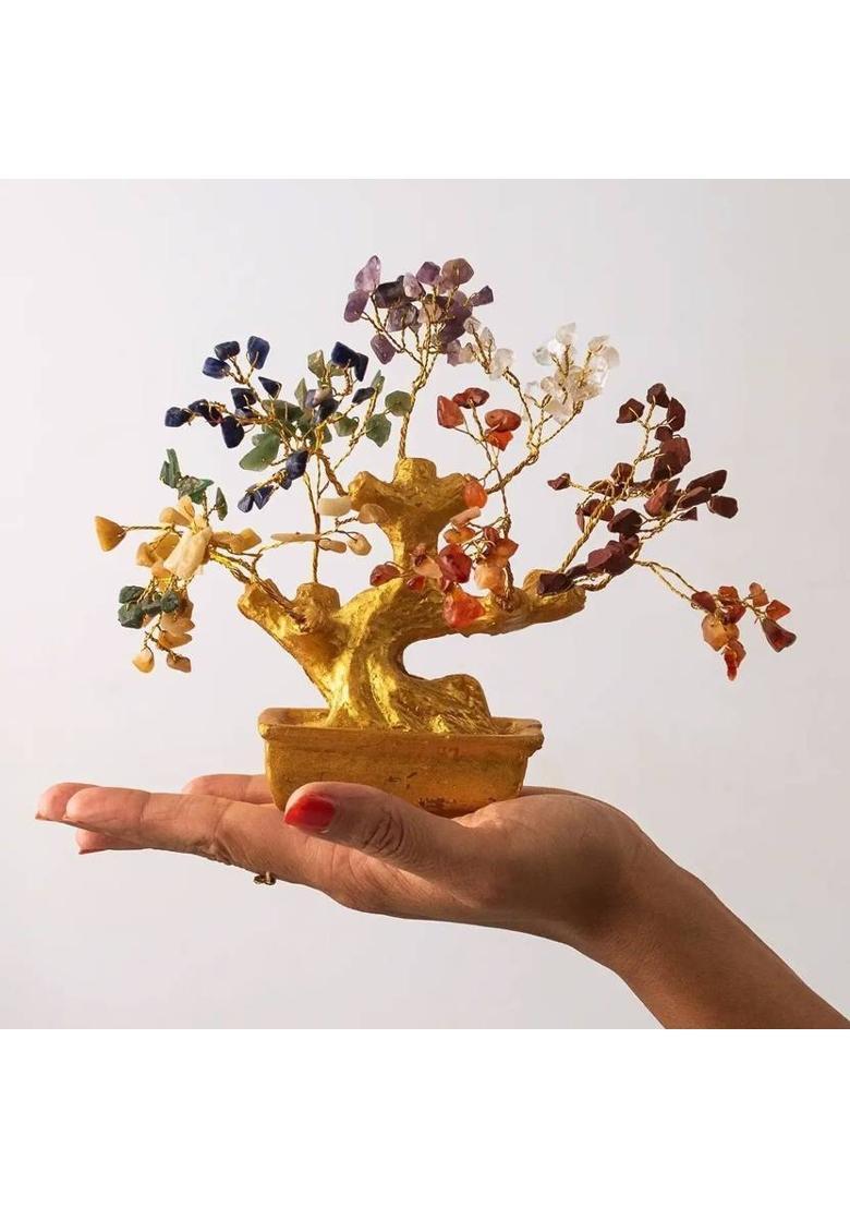 Nation Divine Seven Chakra Feng Shui Tree Perfect Gift for Good Luck & Spiritual Energy Decorative Showpiece - 25 cm&nbsp;&nbsp;(Crystal, Multicolor) - Indya