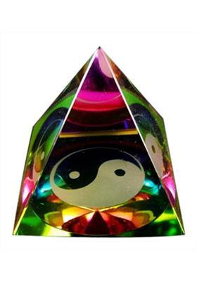 ChoicIt Feng Shui / Ying Yang Crystal Pyramid For Good Luck & Prosperity Decorative Showpiece - 5 cm&nbsp;&nbsp;(Crystal, Multicolor) Decorative Showpiece - 5 cm&nbsp;&nbsp;(Crystal, Multicolor)