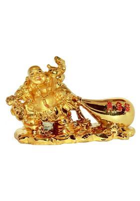 Feng Shui Art Vastu / Laughing Buddha With Money Ingot For Health , Wealth And Good Luck Decorative Showpiece - 11 cm&nbsp;&nbsp;(Polyresin, Gold)
