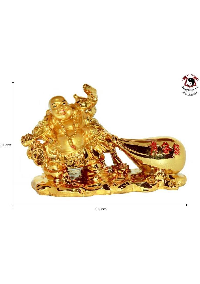 Feng Shui Art Vastu / Laughing Buddha With Money Ingot For Health , Wealth And Good Luck Decorative Showpiece - 11 cm&nbsp;&nbsp;(Polyresin, Gold) - Indya