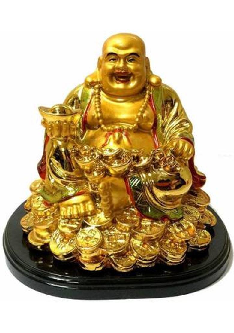 GJ Polyresin Vastu/Feng Shui Laughing Buddha for Home Decor Decorative Showpiece - 13 cm&nbsp;&nbsp;(Polyresin, Gold) - Indya