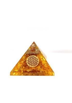 Sawcart Citrine Orgone Crystal Pyramid with Flower of Life Symbol for Reiki Healing, Chakra Balancing, Aura Cleansing, Energy Generator, Yoga Meditation Size: 2.5-3 Inches Decorative Showpiece - 5.5 cm&nbsp;&nbsp;(Stone, Crystal, Yellow)