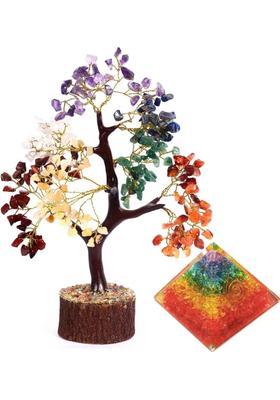 VIBESLE Seven Chakra Money Tree - Stones and Crystals - Chakra Decor - Knick Knacks Decorative Showpiece - 25 cm&nbsp;&nbsp;(Stone, Multicolor)