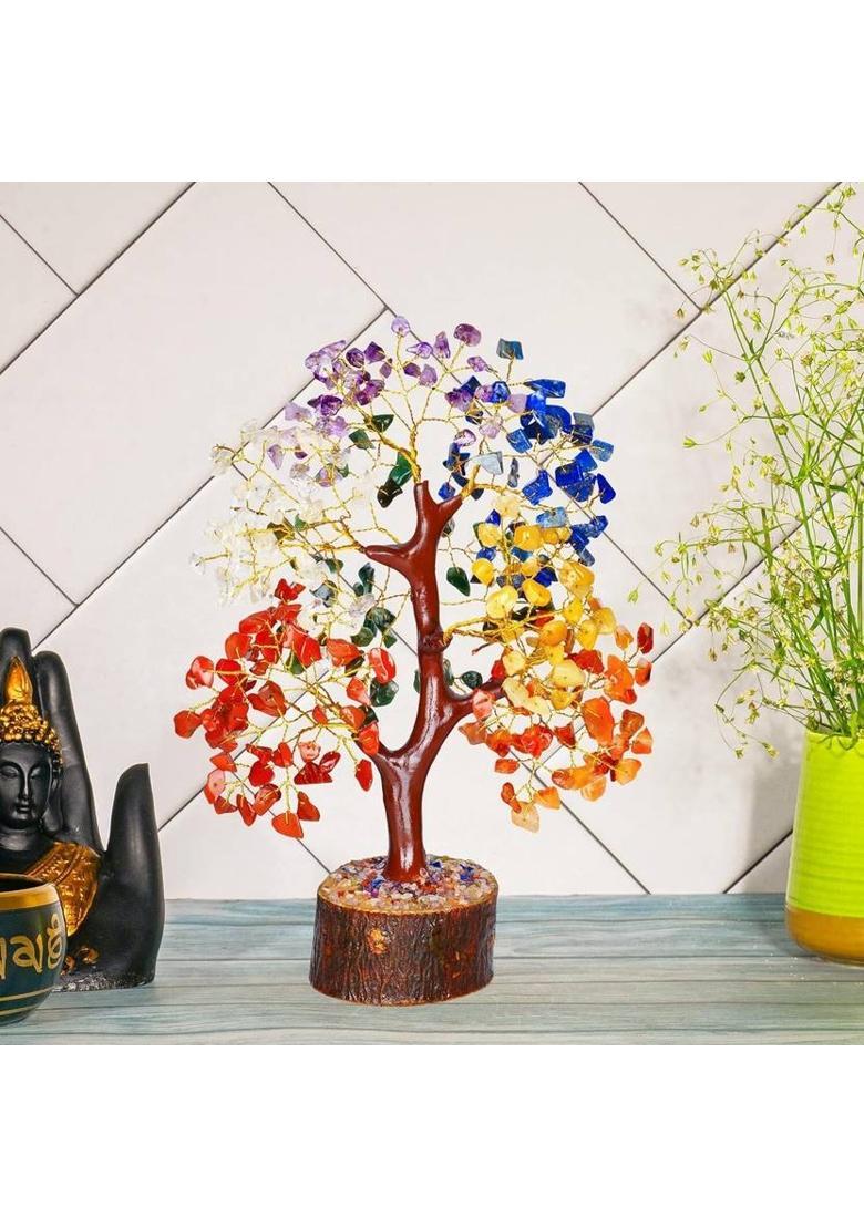 VIBESLE Seven Chakra Money Tree - Stones and Crystals - Chakra Decor - Knick Knacks Decorative Showpiece - 25 cm&nbsp;&nbsp;(Stone, Multicolor) - Indya