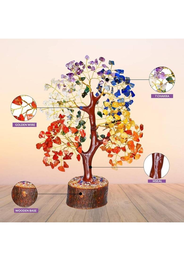 VIBESLE Seven Chakra Money Tree - Stones and Crystals - Chakra Decor - Knick Knacks Decorative Showpiece - 25 cm&nbsp;&nbsp;(Stone, Multicolor) - Indya