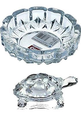 Sunvi Glass Turtle with Beautiful Bowl Plate | Fengshui Vastu Crystal Tortoise Decorative Showpiece - 3 cm&nbsp;&nbsp;(Crystal, Clear)