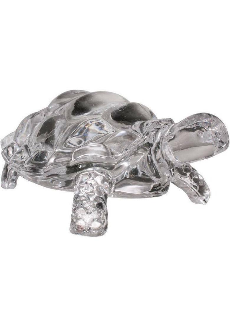 Sunvi Glass Turtle with Beautiful Bowl Plate | Fengshui Vastu Crystal Tortoise Decorative Showpiece - 3 cm&nbsp;&nbsp;(Crystal, Clear) - Indya