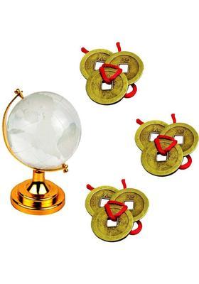 numeroastro Combo of Feng Shui Crystal Globe for Career Success, Financial Luck and Business Growth with Feng Shui Set of Three Lucky Coins for Wealth, Money & Good Luck Decorative Showpiece - 6 cm&nbsp;&nbsp;(Crystal, Metal, Multicolor)