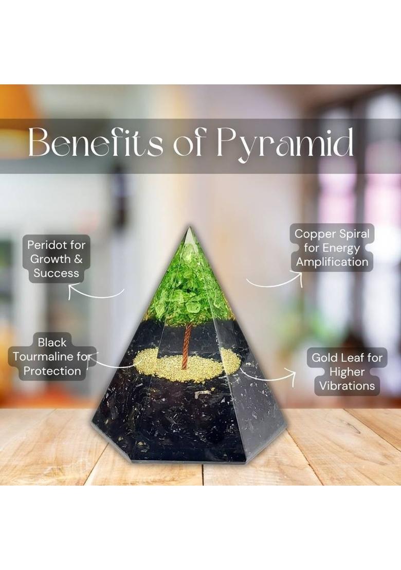 Calminds Peridot Pyramid crystal for home, Vastu Correction, growth ,Chakra Healing Decorative Showpiece - 8 cm&nbsp;&nbsp;(Crystal, Black) - Indya
