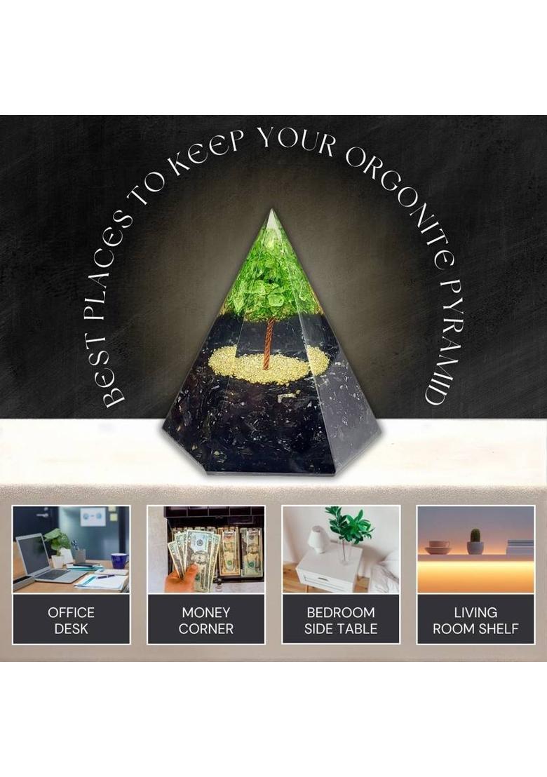 Calminds Peridot Pyramid crystal for home, Vastu Correction, growth ,Chakra Healing Decorative Showpiece - 8 cm&nbsp;&nbsp;(Crystal, Black) - Indya