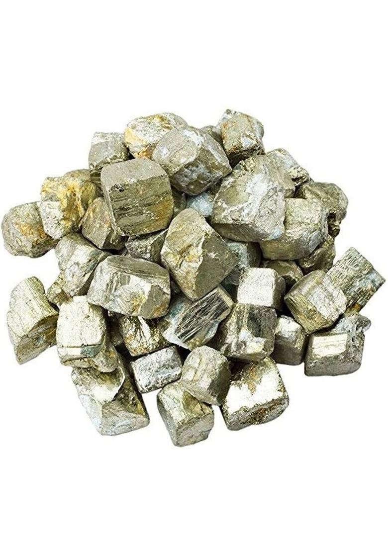 Raj Arts Golden Pyrite 50gm Unpolished Raw Stone for Gemstone Reiki Healing Crystal Stones Decorative Showpiece - 2 cm&nbsp;&nbsp;(Stone, Gold) - Indya