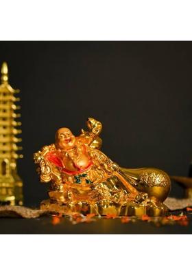 Spiricon Feng Shui/Vastu Laughing Buddha with Potli for Wealth & Success Decorative Showpiece - 7 cm&nbsp;&nbsp;(Resin, Gold)